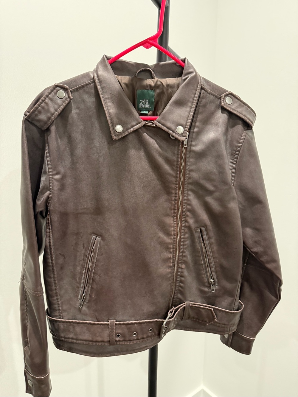 wild fable Men's Dark Brown Bomber-Style Moto Jacket